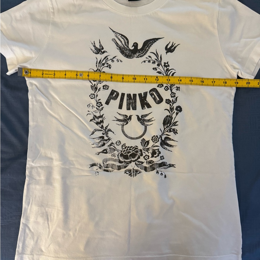 Pinko White Tee with Black Ornate Design